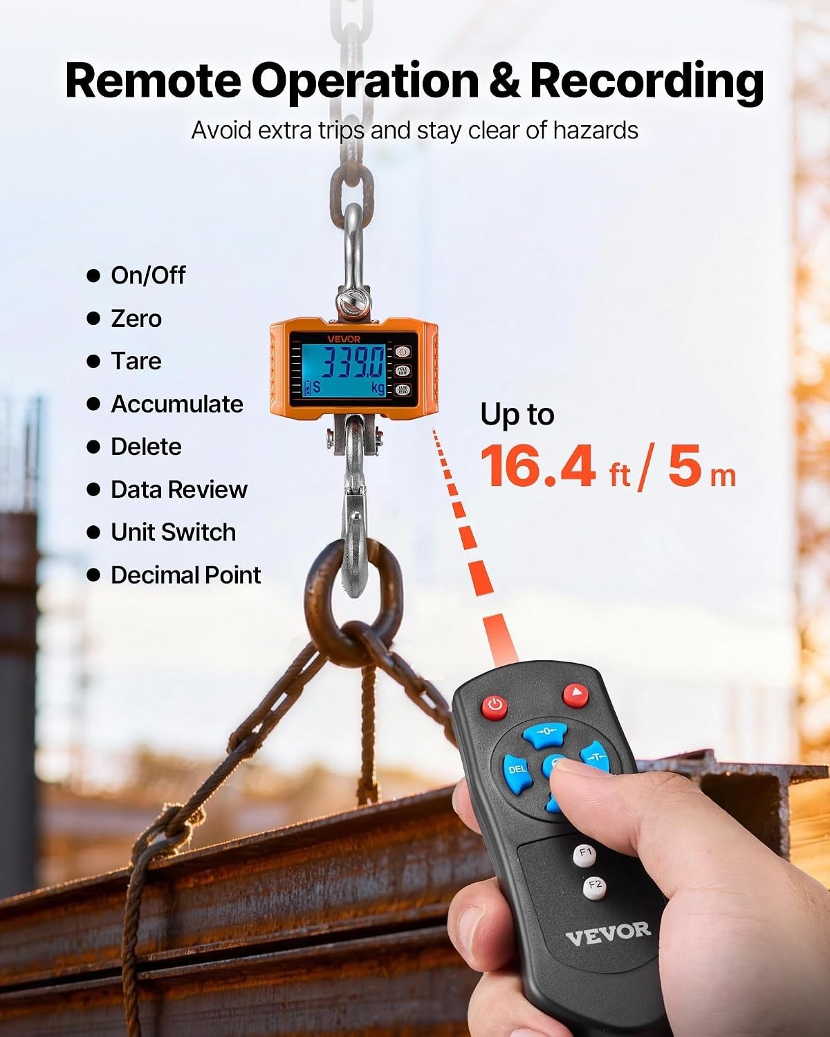 Vevor Digital Crane Scale 4400 Lb 2000 Kg Hanging Scale Lcd Remote