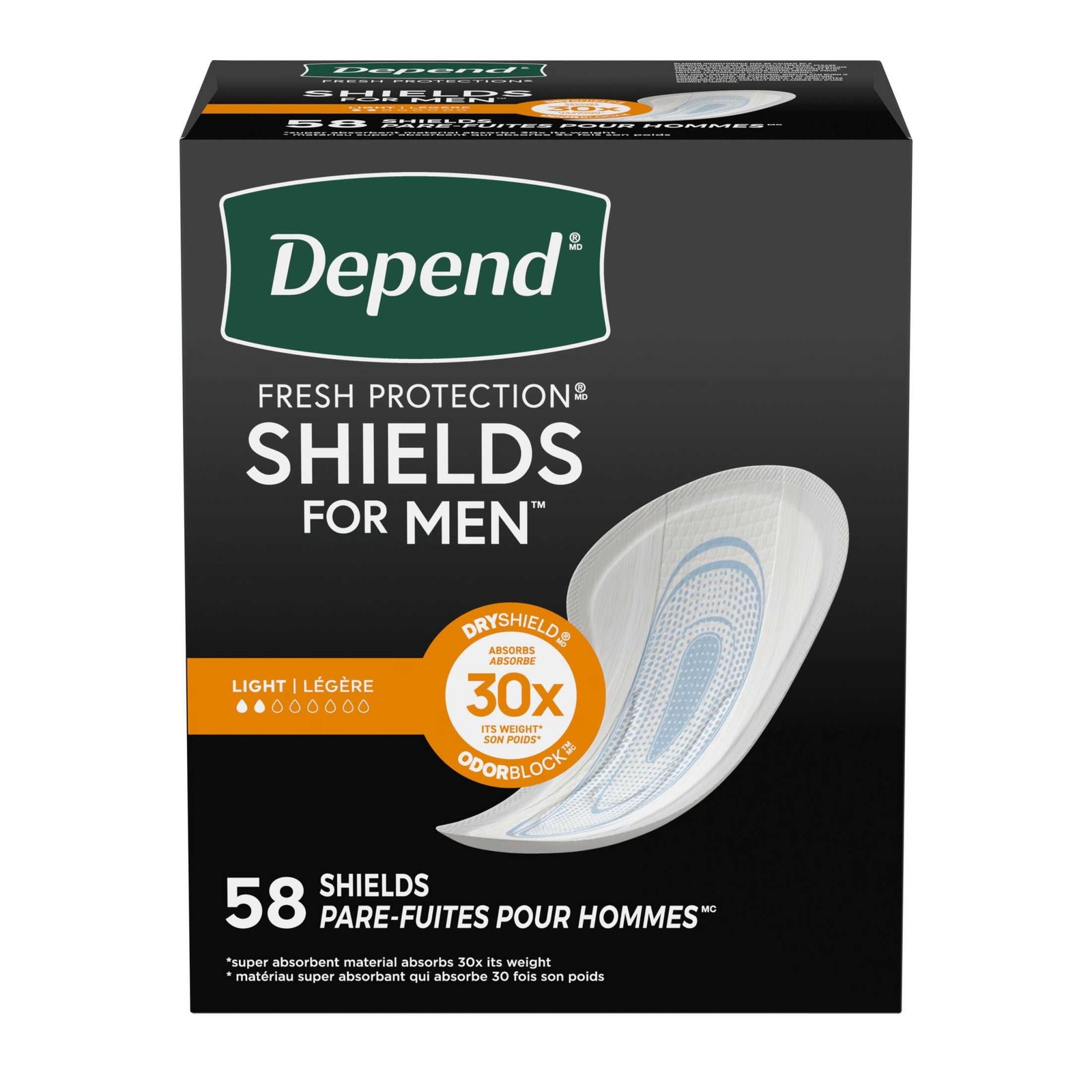 Depend Shields Incontinence Pads for Men, Light Absorbency, 58 Count
