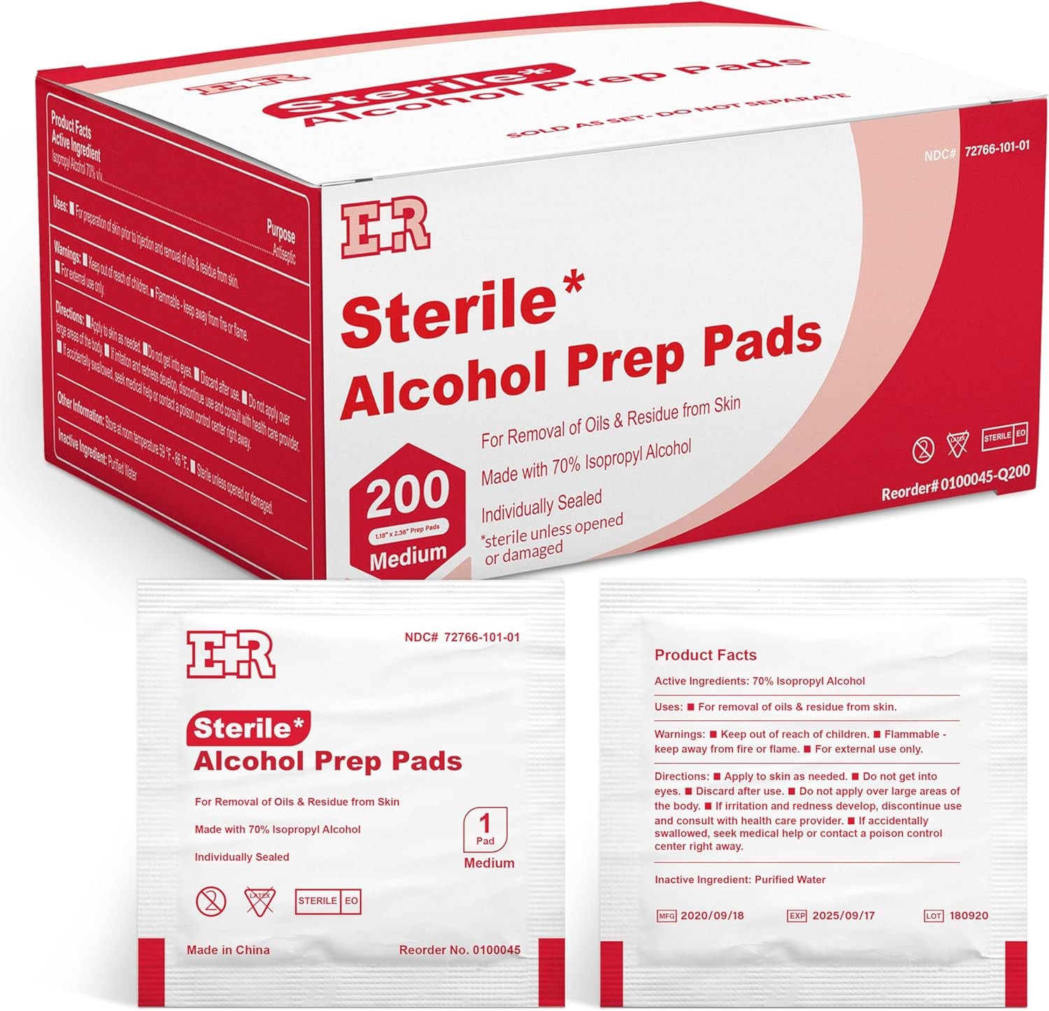 Alcohol Prep Pads, Medium 2-Ply Alcohol Wipes, individually wrapped Swabs