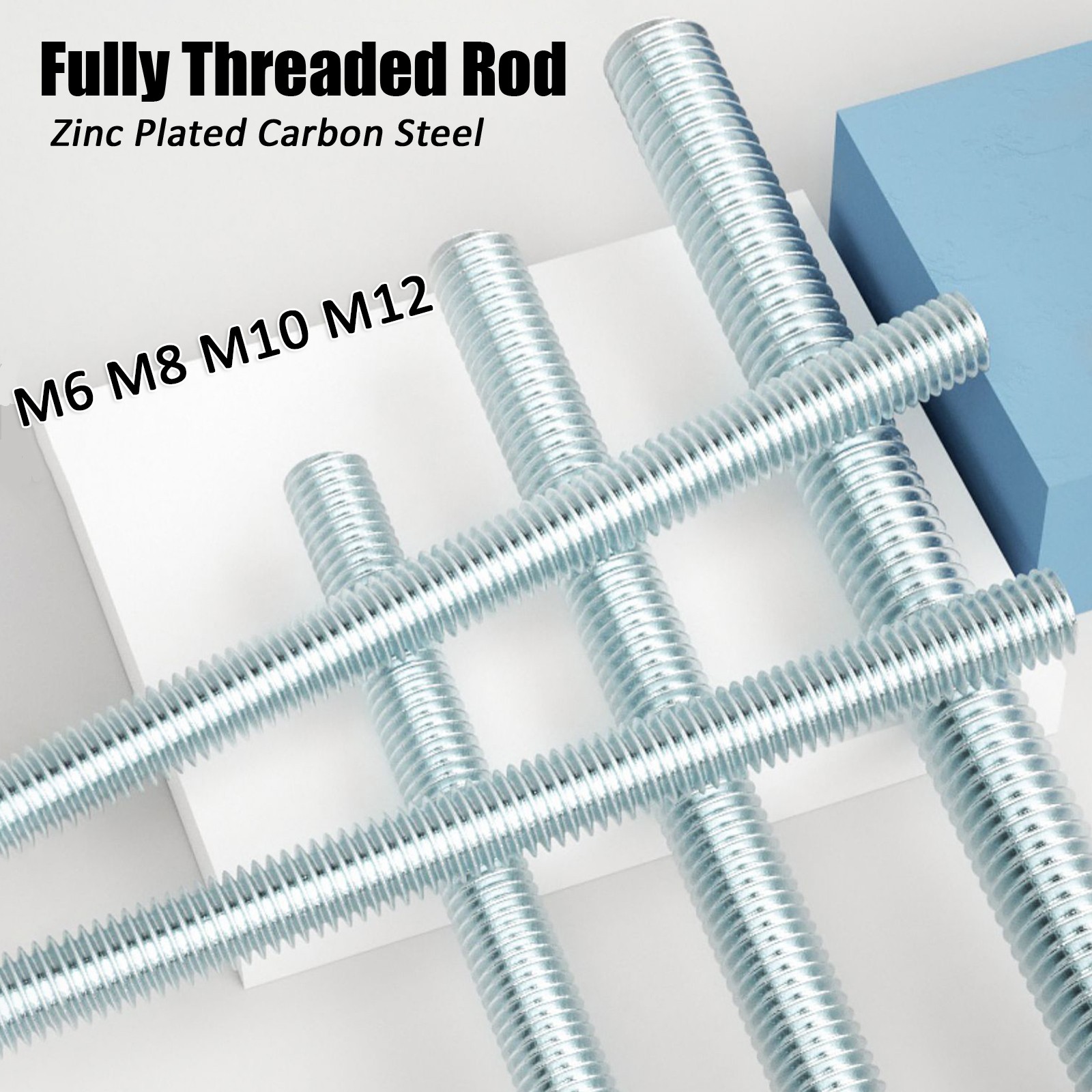 M6 M8 M10 M12 Zinc Plated Threaded Rod Studding -Grade 4.8 High Tensile- DIN 975