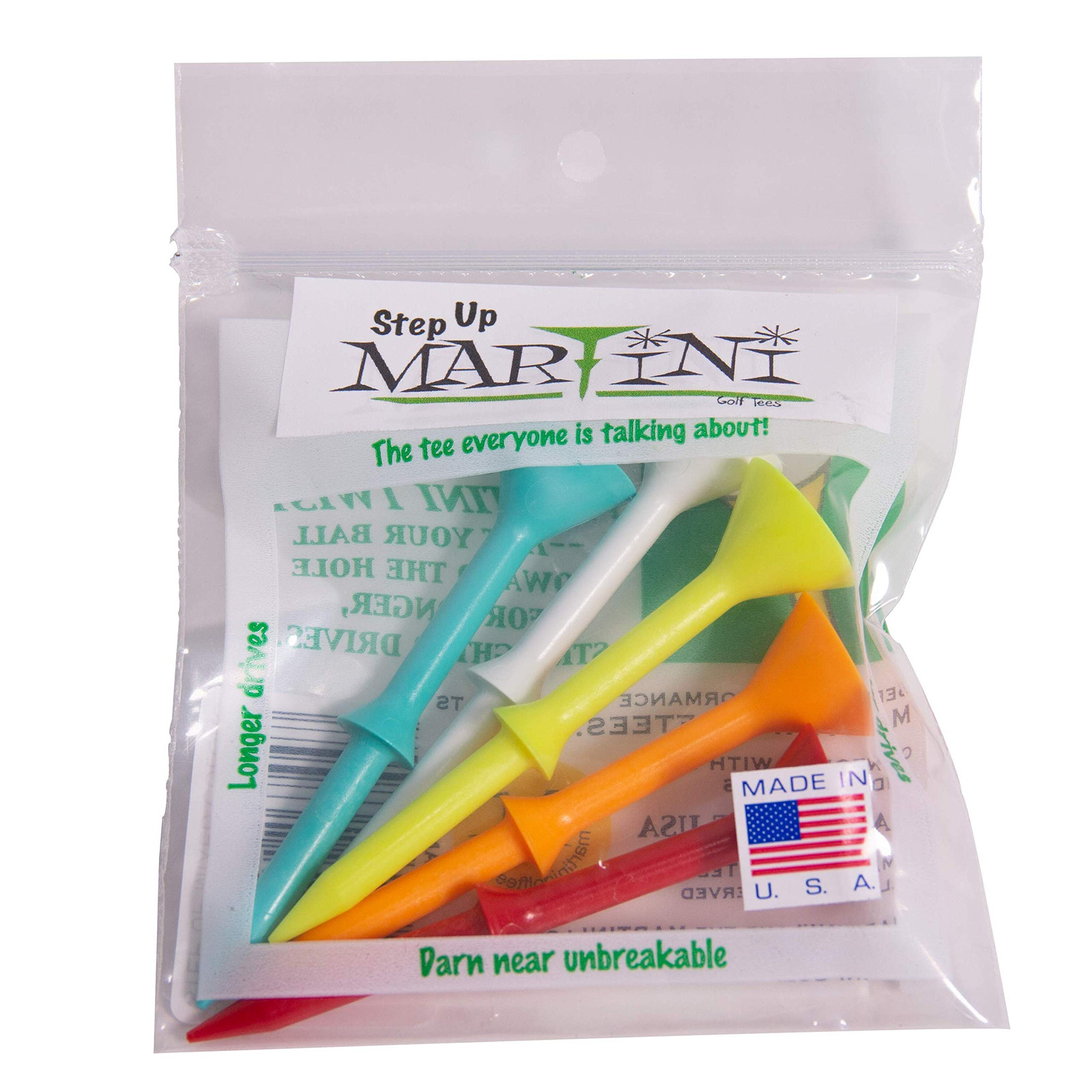 Martini Step Up Golf Tees 5 Pack Assorted Colors Unbreakable 3.25 Inch