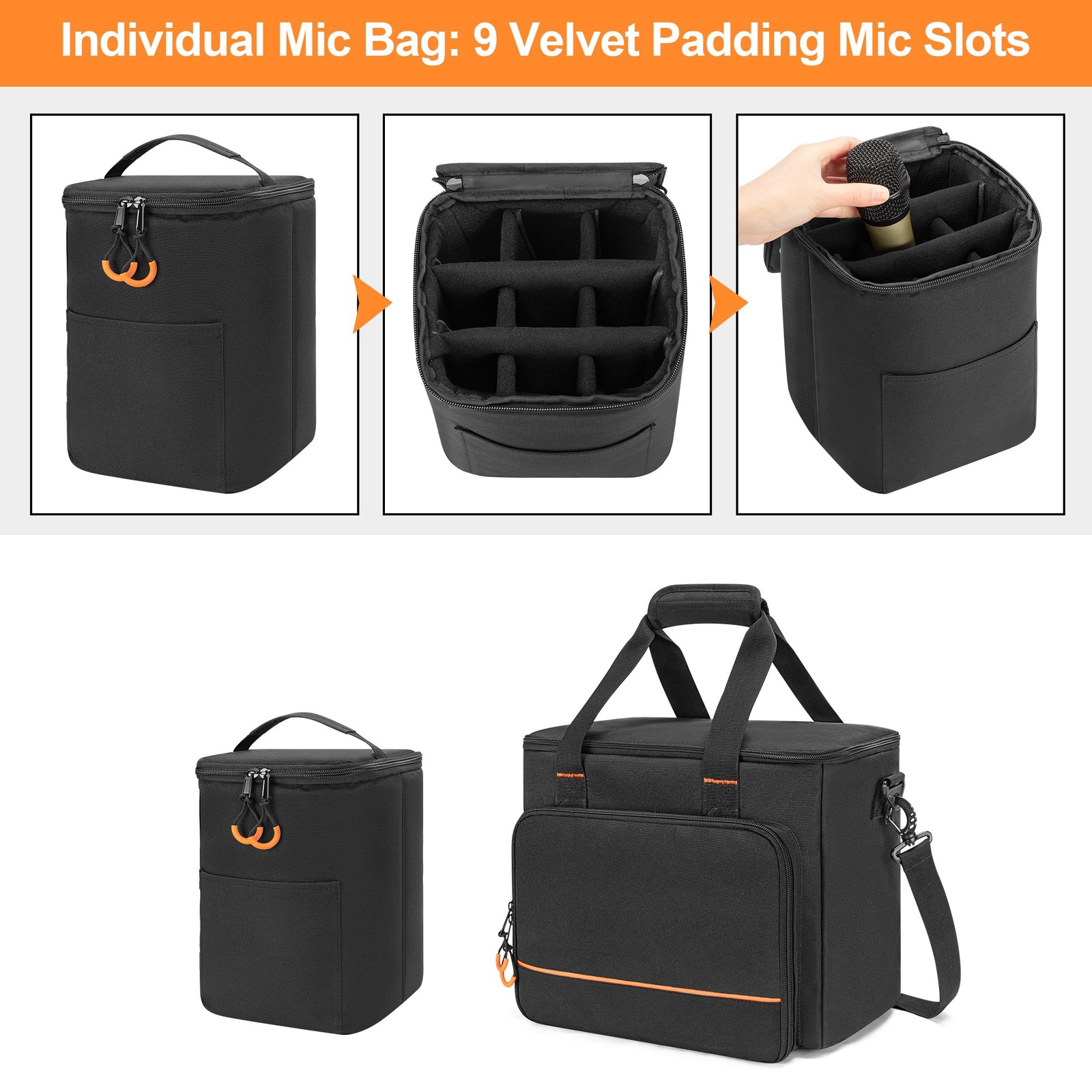 Wireless Microphone Case 9 Slots Carrying Case for Handheld Mic System Patent