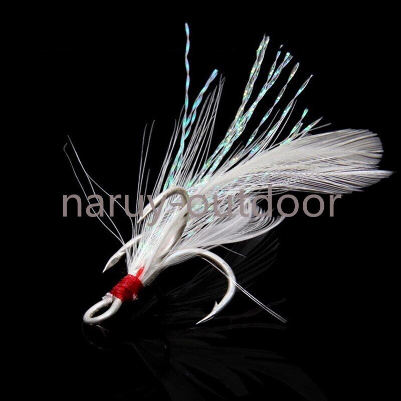 50PCS/Pack Treble Hooks With Feather Tackle Fishing Hook 1# 2# 4# 6# 8# 10# 12#