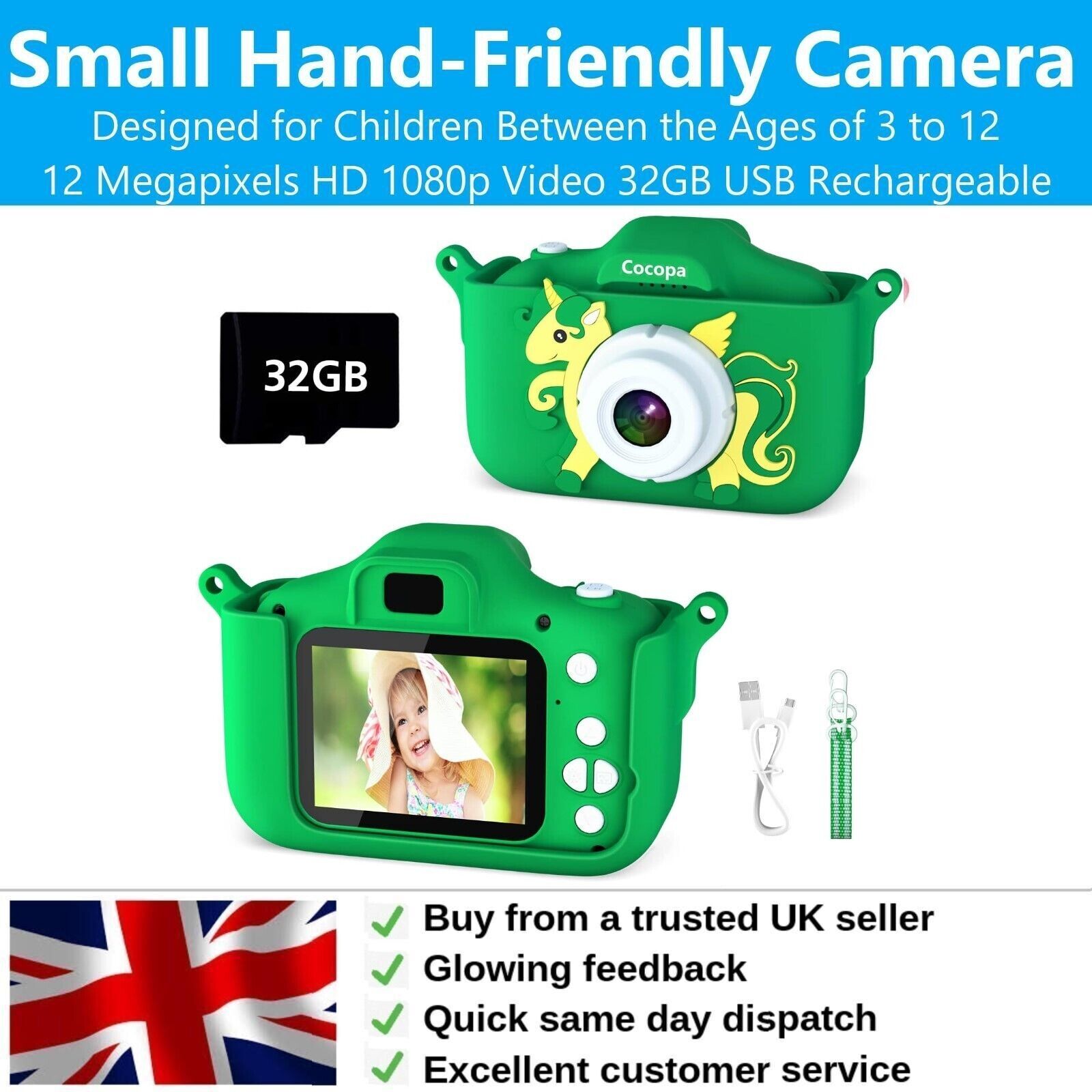 Kids Camera Video Recorder 1080P LCD Mini Toy Digital Children Cam Toy 32GB Card