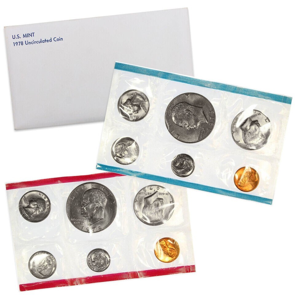1978 P&D Mint Set with 12 Brilliant Uncirculated US Coins & Envelope (12 Coins)