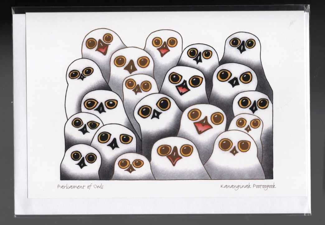 PARLIAMENT OF OWLS - Inuit, Kananginak Pootoogook  New 6" x 9" Art Card