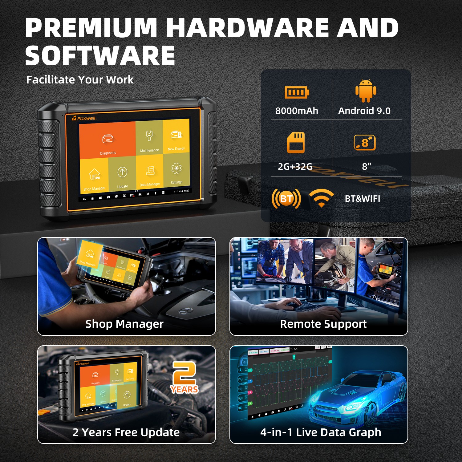 FOXWELL NT909 OBD2 Scanner WIFI Bluetooth Bi-directional Tablet Tool E~CU Coding