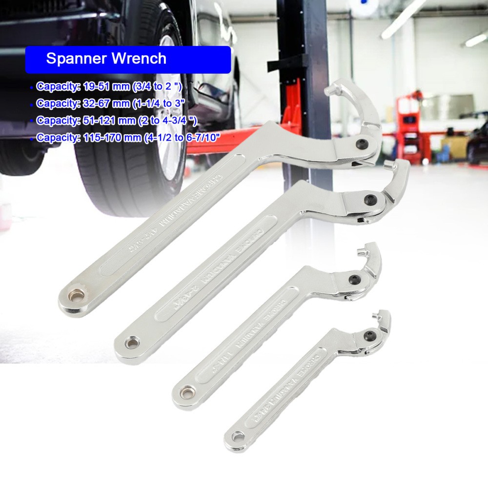 Adjustable Spanner Hook Wrench C Pin Spanner for Hydraulic Ram Cylinder 4 PCS