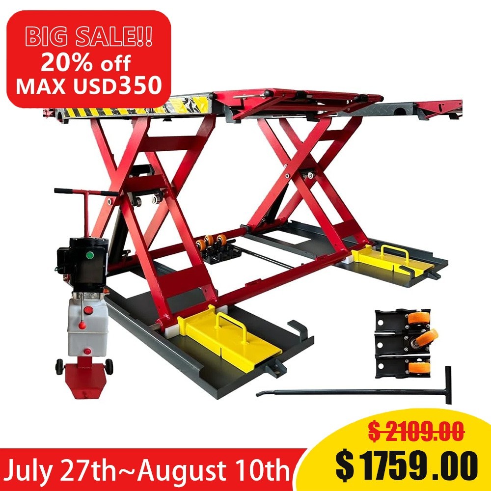110V Mid Rise Scissors Car Lift 7000lbs Lifting Capacity Max. Lifting Height 39"