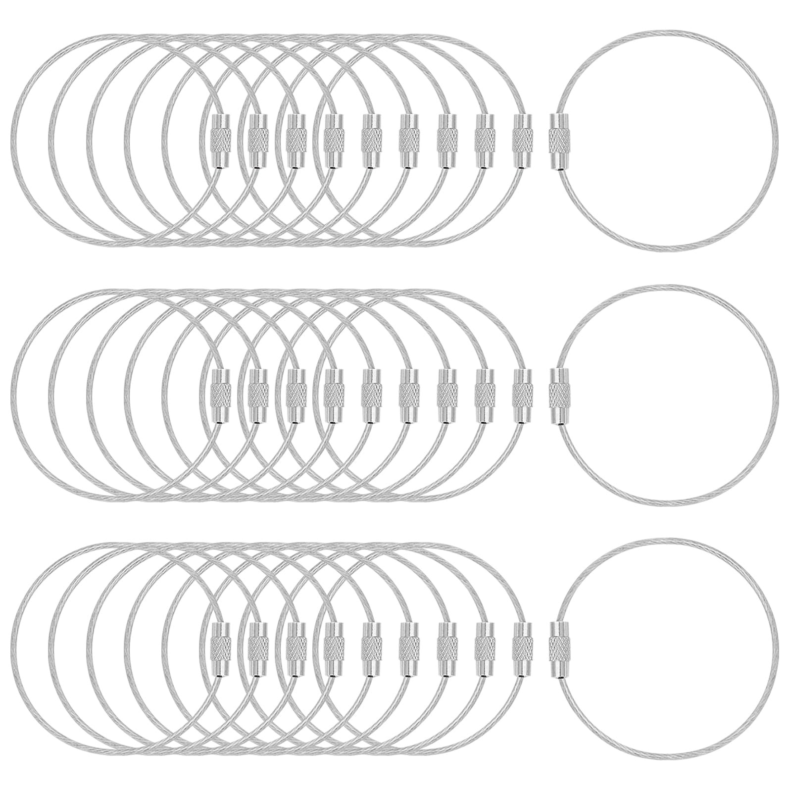 DFTOA-30 Pack 6 inch Extendable Wire Keychain Cable/Luggage Large, Silvery