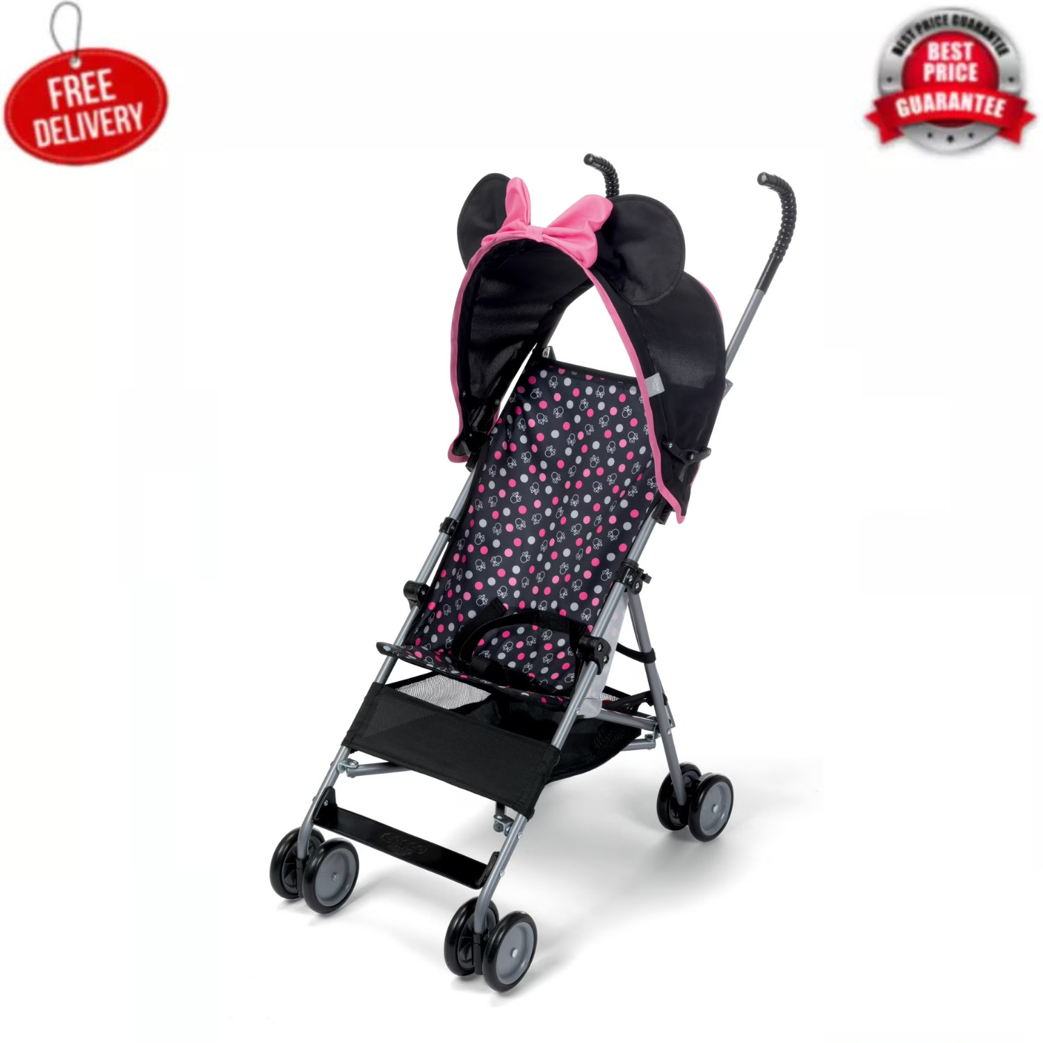 Disney Baby Minnie Comfort Height Umbrella Stroller w/ Basket Pink