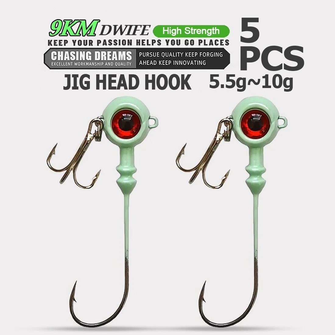 5Pcs Glow Fishing Eye Jig Head Hook with Treble Hook Saltwater for Crappie Bass