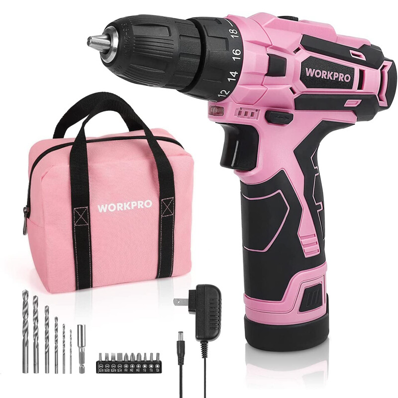 WORKPRO 12V Pink Cordless Drill Driver Set Electric Screwdriver Driver with Bag