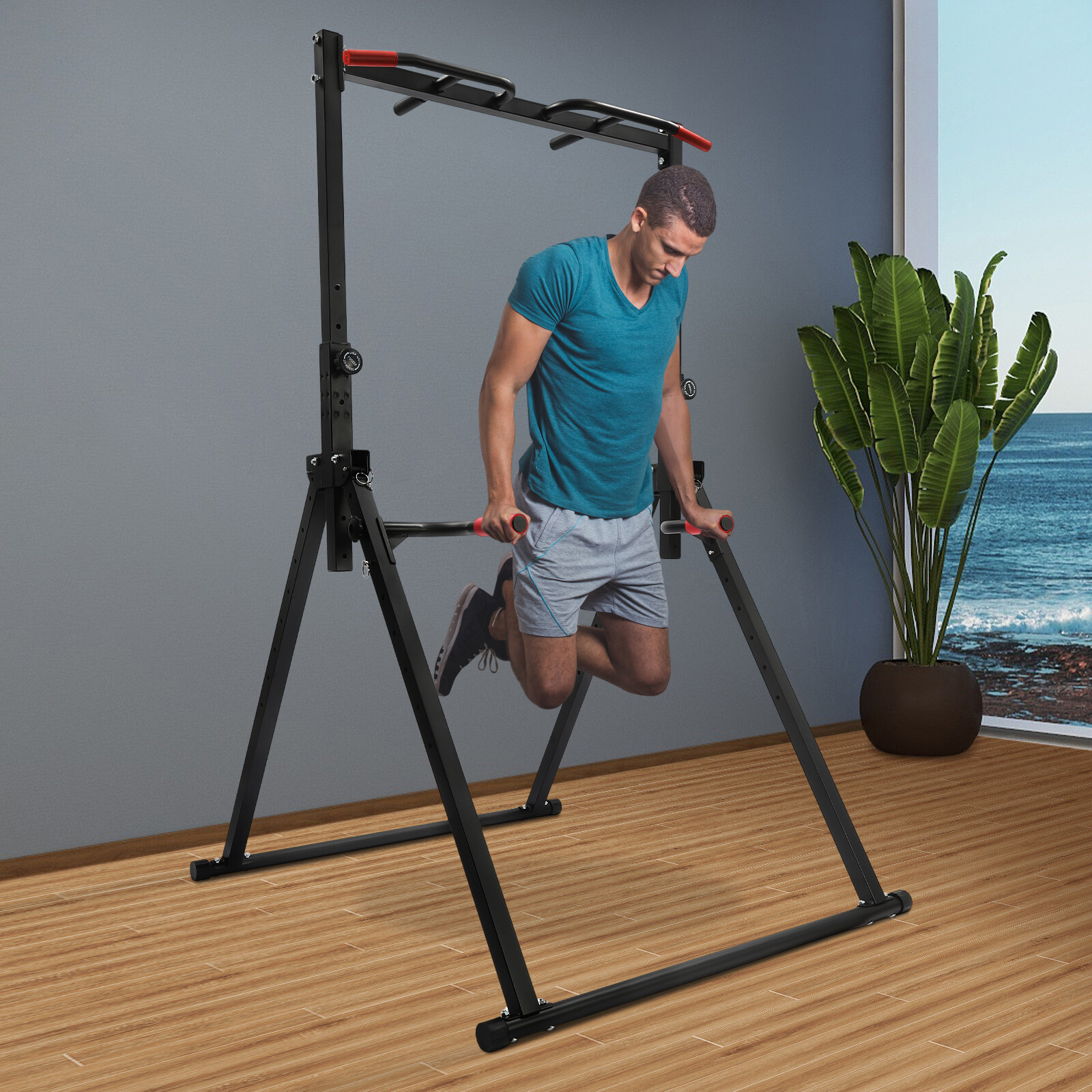 200KG Triangular Pull Up Dip Station Bar for Home Gym Strength Train Adjustable