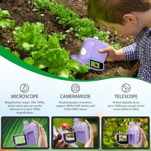 Microscope for Kids, 2.0 Inch Digital Microscope with 1000X Magnification, Ha...