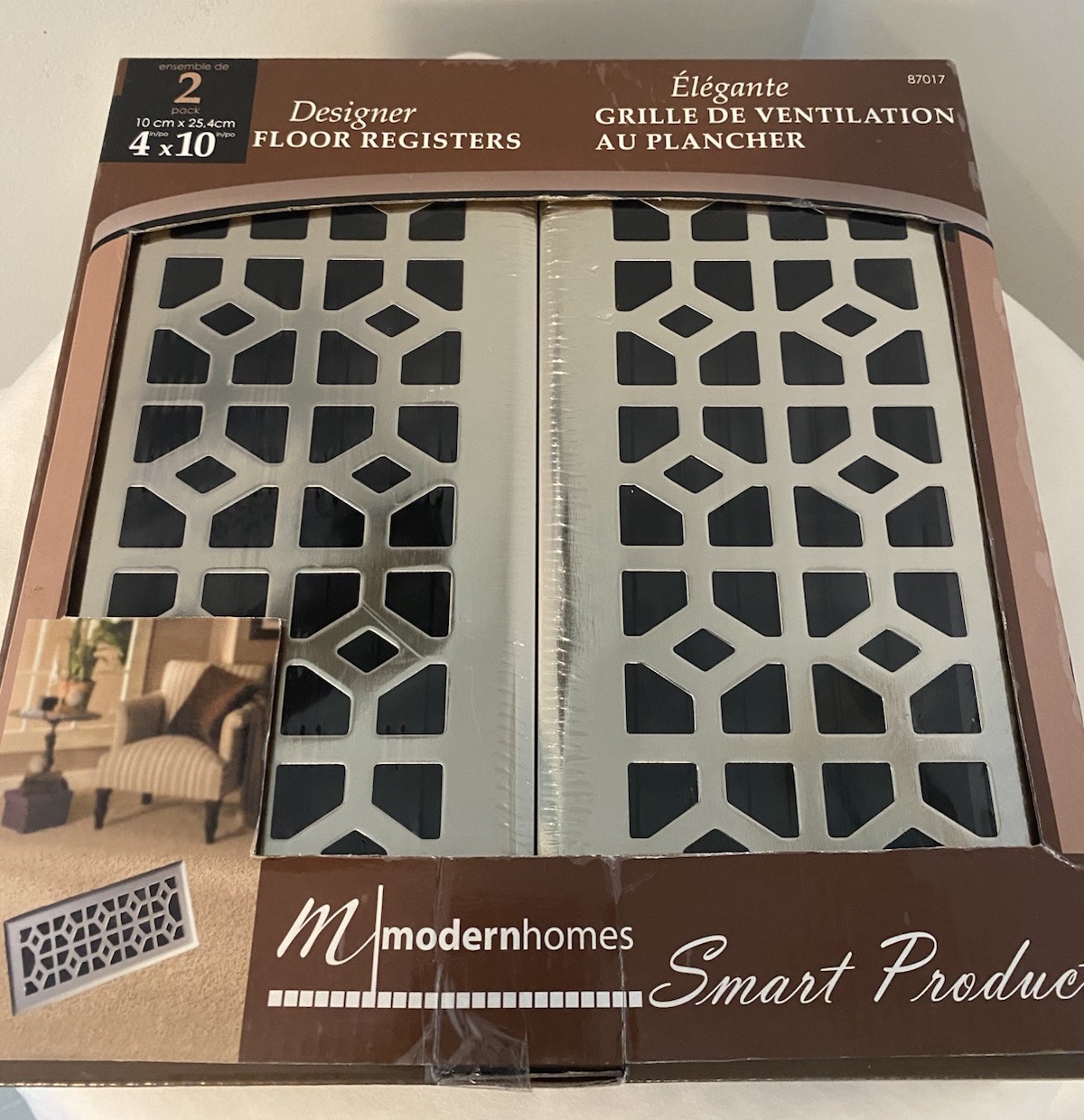 Modern Homes Designer Floor Registers Set Of 2- Brushed Nickel Contemporary 4x10