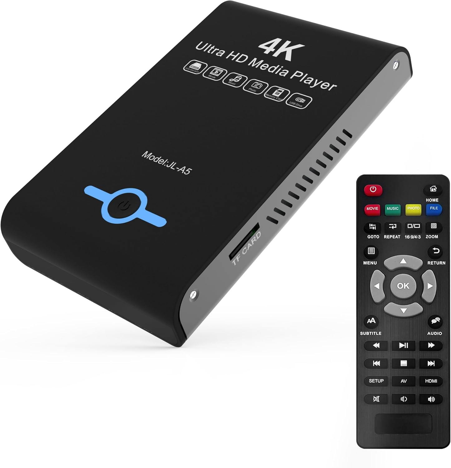 4K Ultra HD Media Player 2-In-1 HDD Enclosure for USB Drives and Microsd Cards-