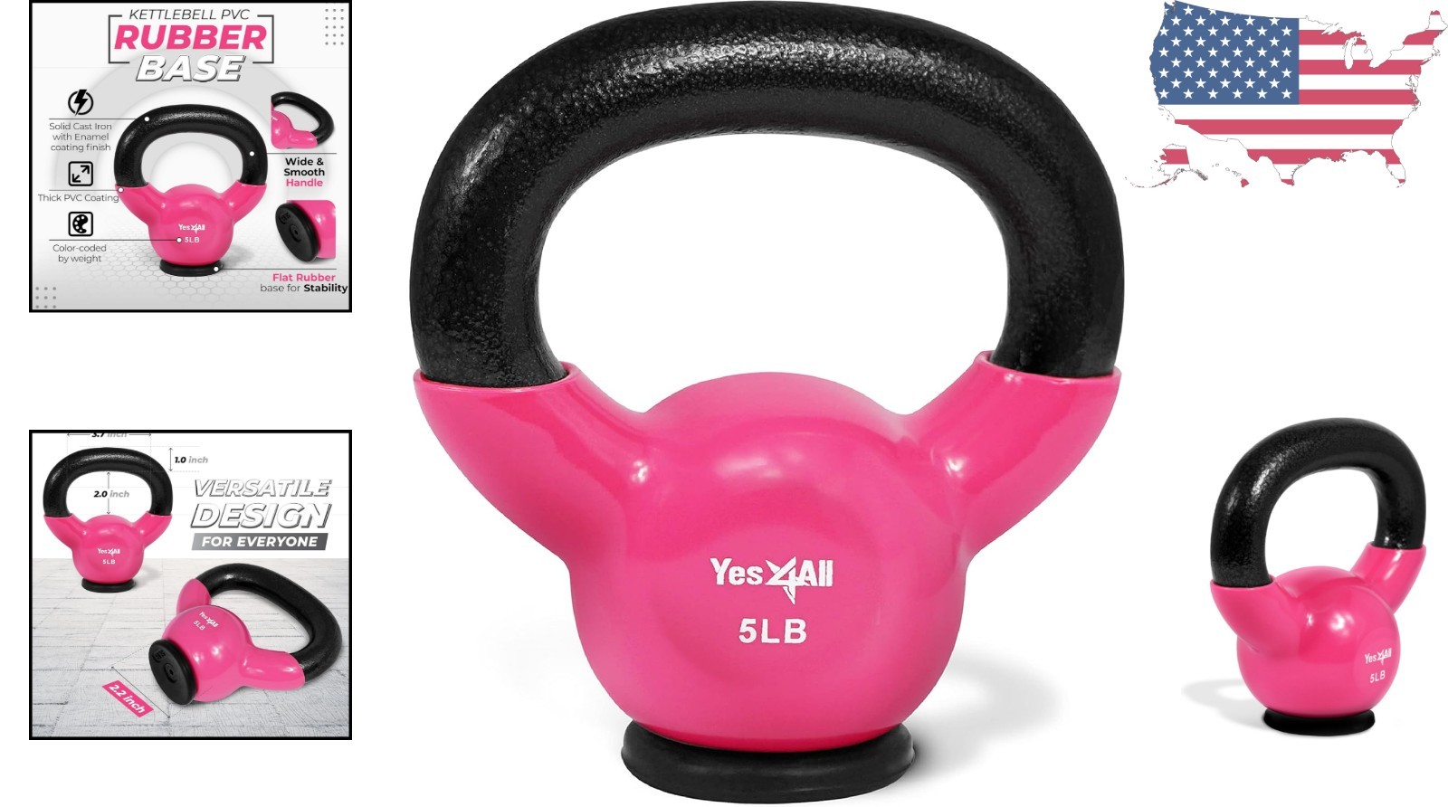 Durable Rubber Bottom Kettlebells 5-65 lbs - Ideal for Home Strength Training
