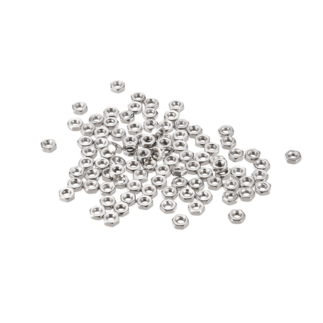 100 x M2 Nickel Plating Metric Carbon Steel Hexagon Hex Nut Silver Tone