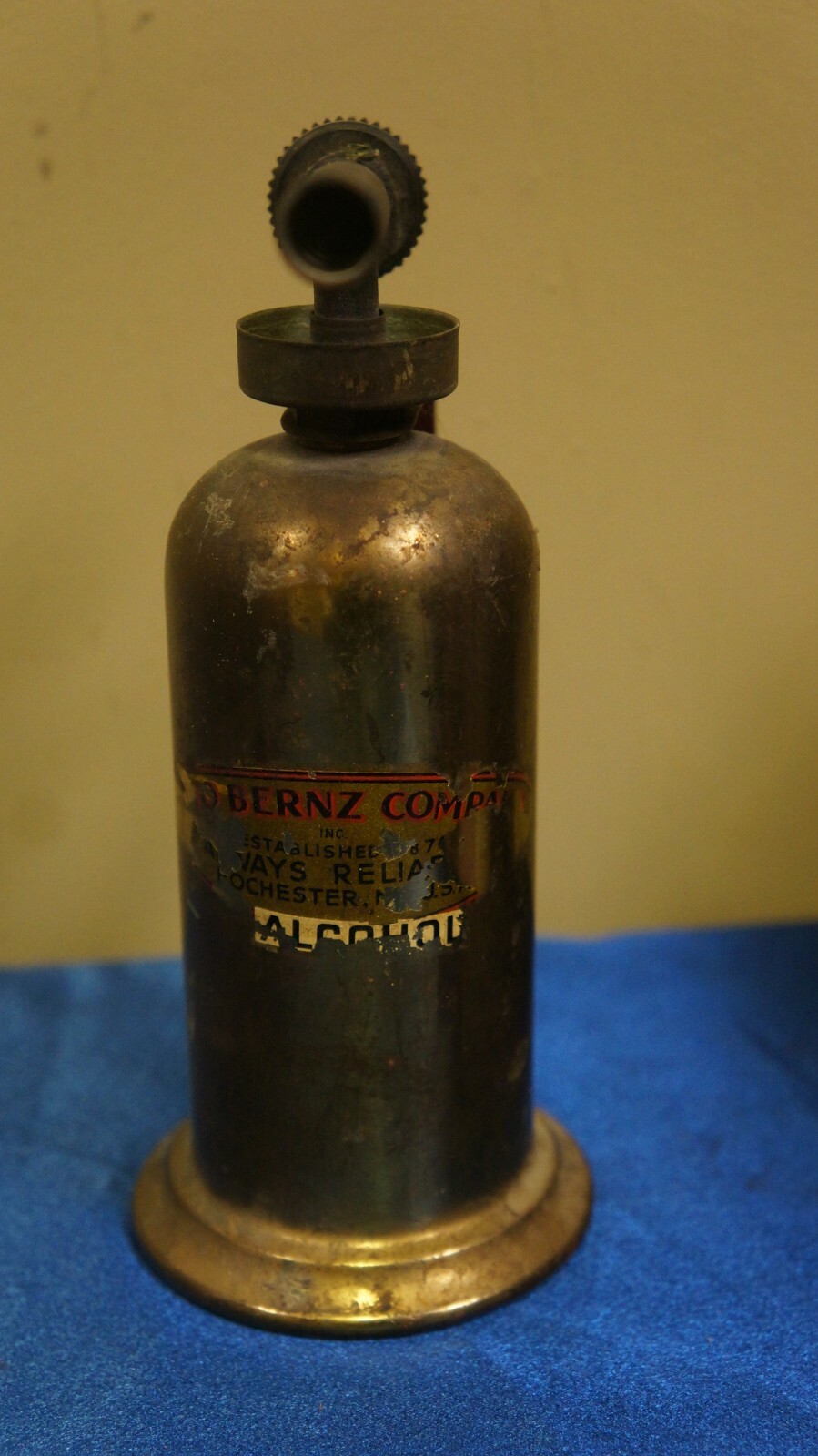 VINTAGE OTTO BERNZ CO. BRASS ALCOHOL TORCH ROCHESTER NY USA UNTESTED 7" TALL