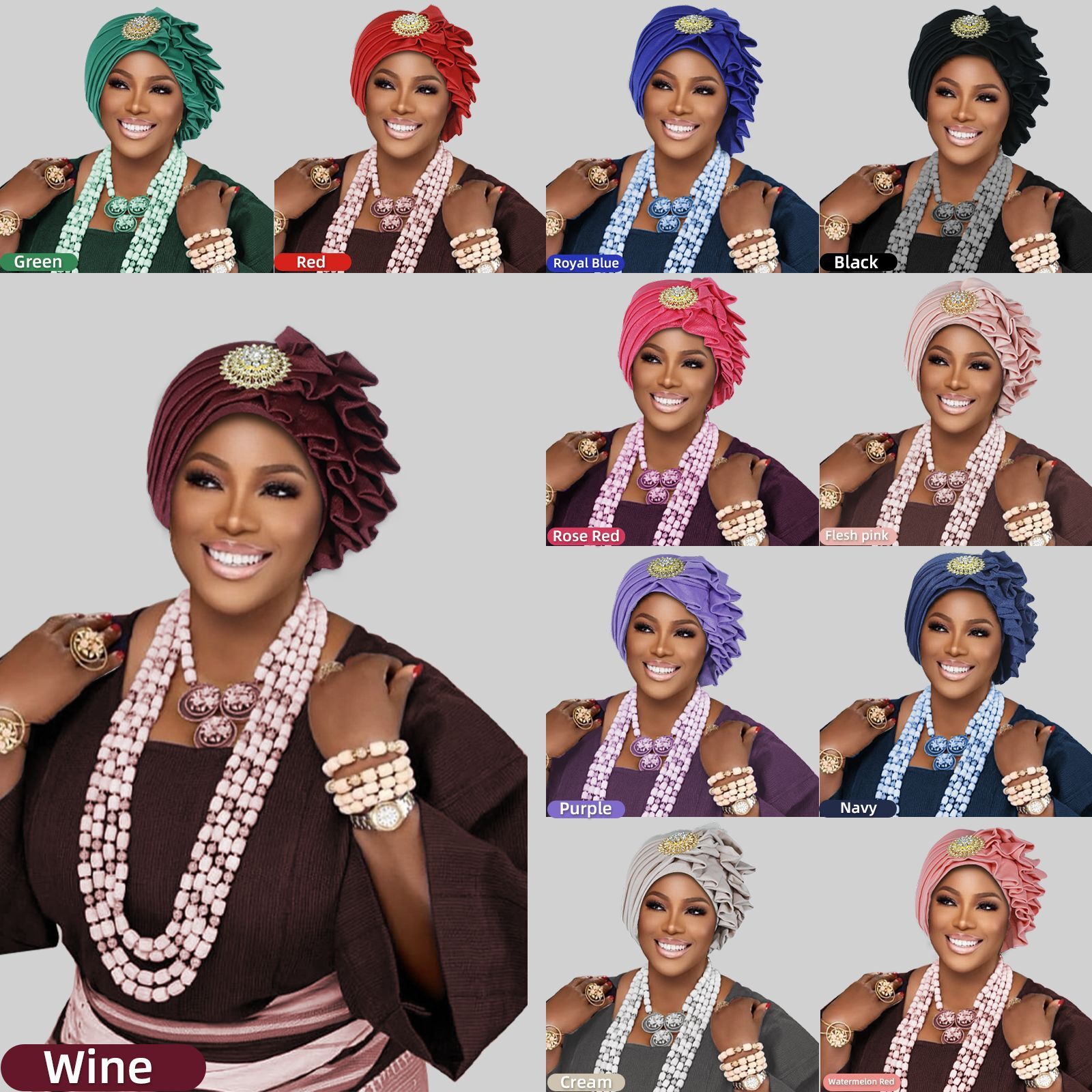 African Women Muslim Hijab Hats Bonnet Head Wrap Pleated Caps Islamic Headwear