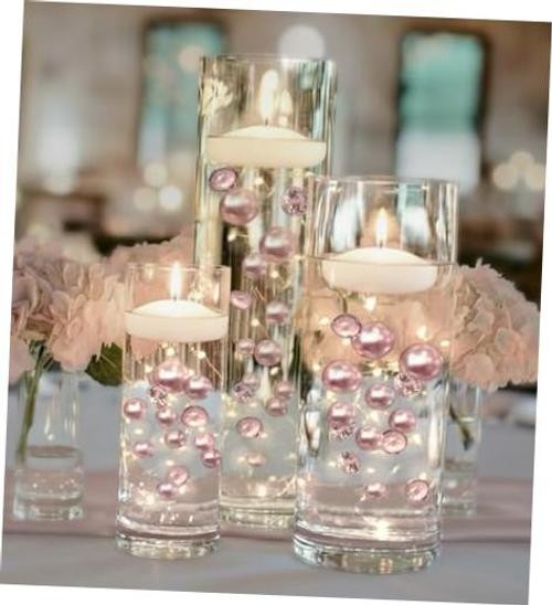 Large Pink Pearls with Sparkling Gems - 100 Floating Light Pink Pearls - Fills 2