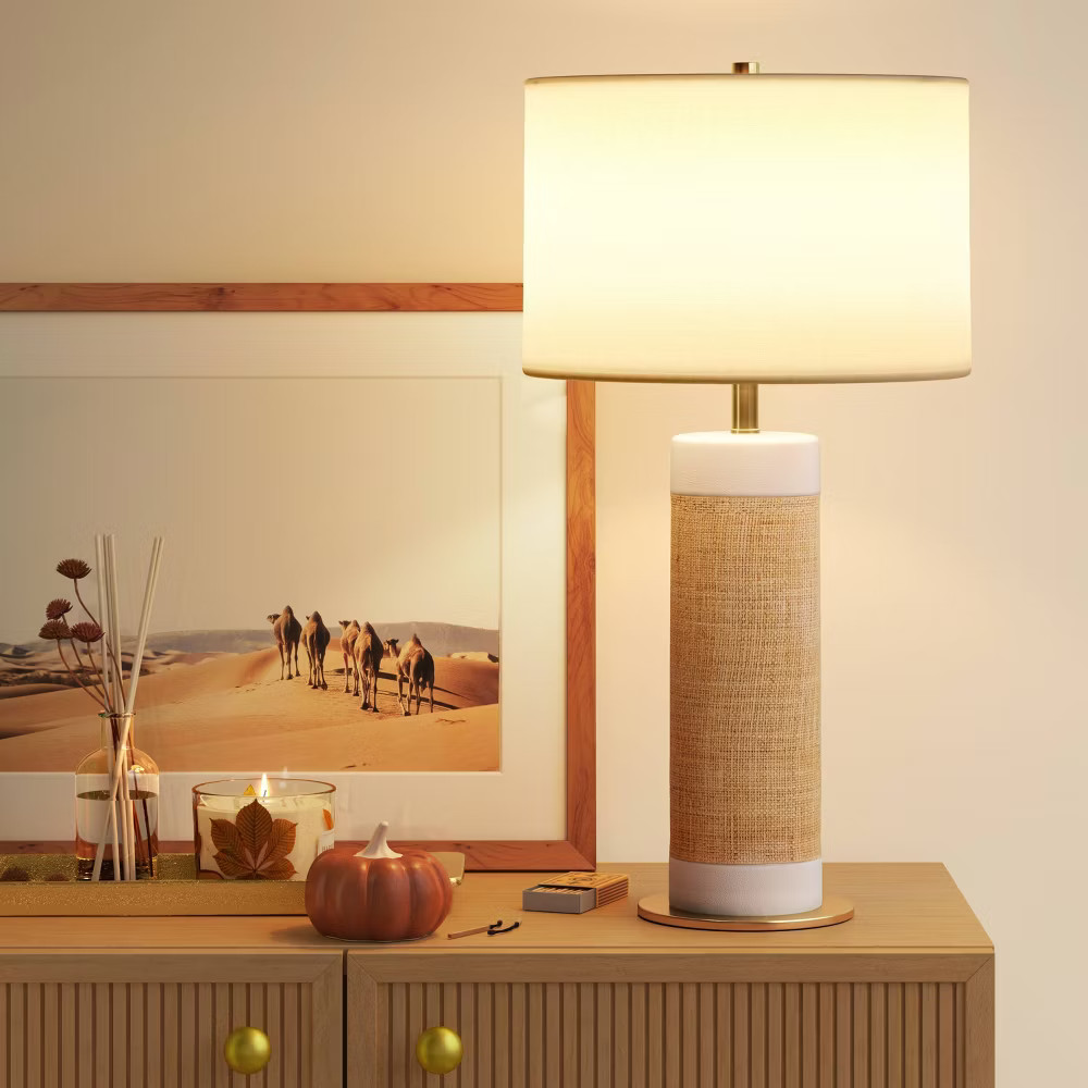 Ceramic Table Lamp with Natural Wrap White - Threshold
