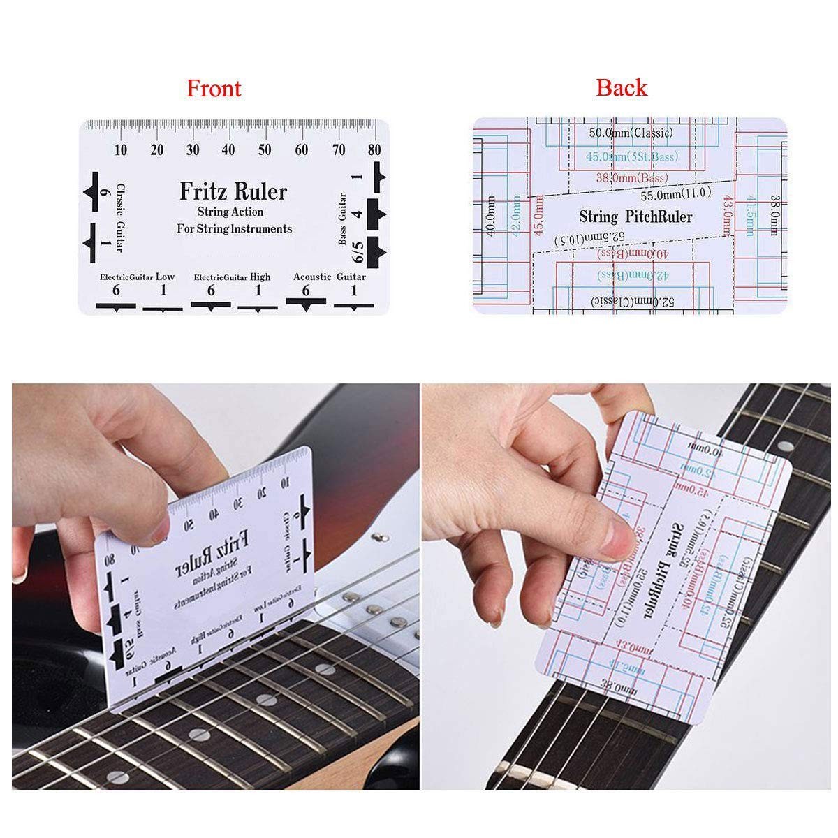 Guitar Neck Notched Straight Edge Luthiers Tool with String 2Pcs, Silver