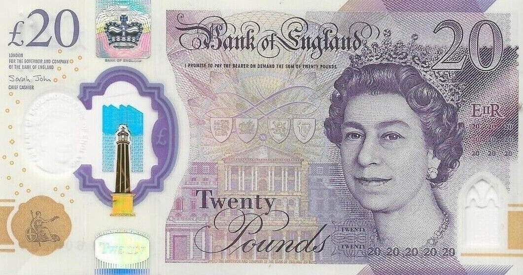 Great Britain UK 20 Pound Banknote Queen Elizabeth Tender Valid Currency