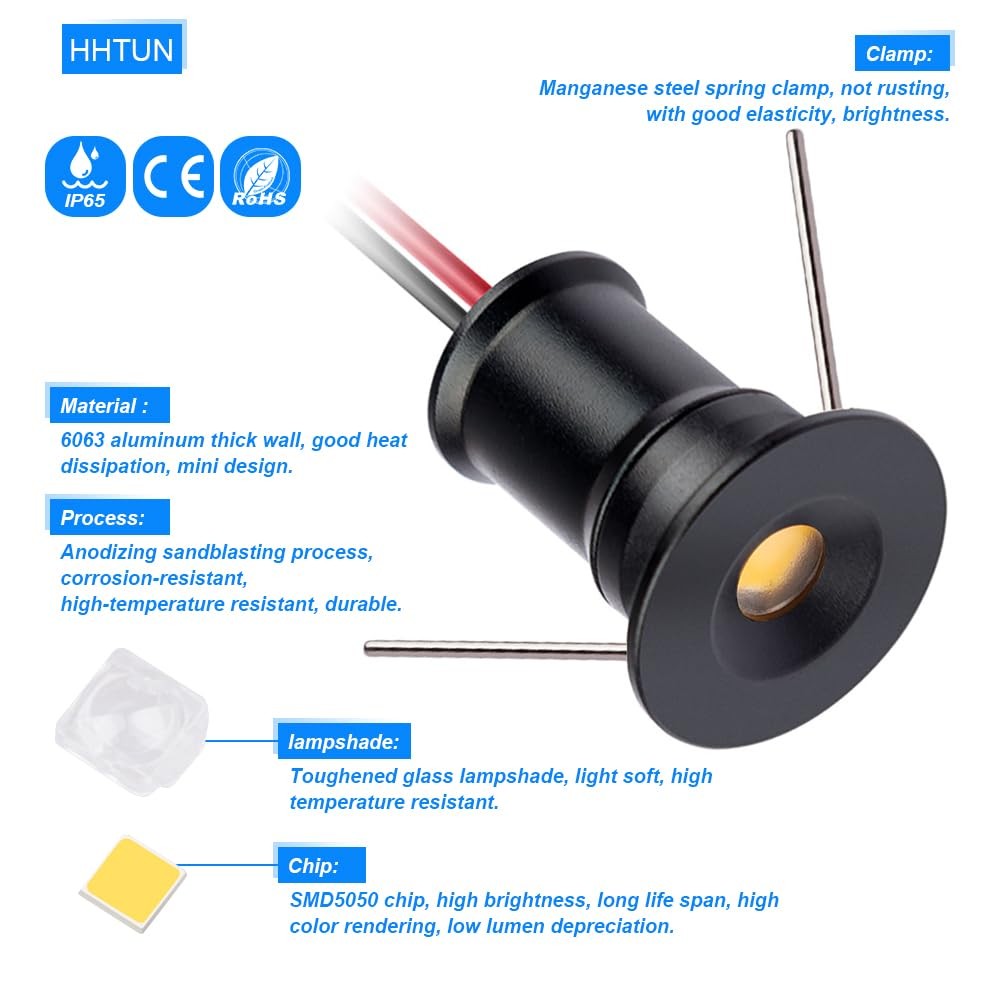 9 Pack Black 902 Mini LED Spotlight DC12V 1W 3000K Embedded Cabinet Light