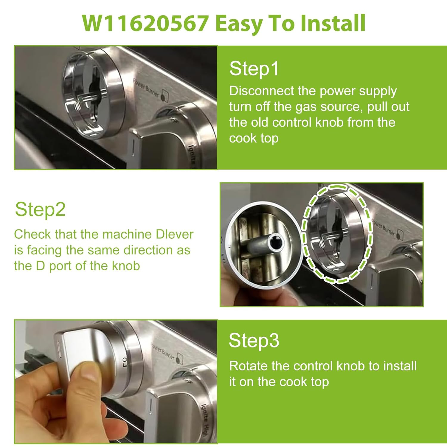 W11620567 for Whirlpool Range Knobs (1Pcs) Replace W11510456 PD00091088, 4981570