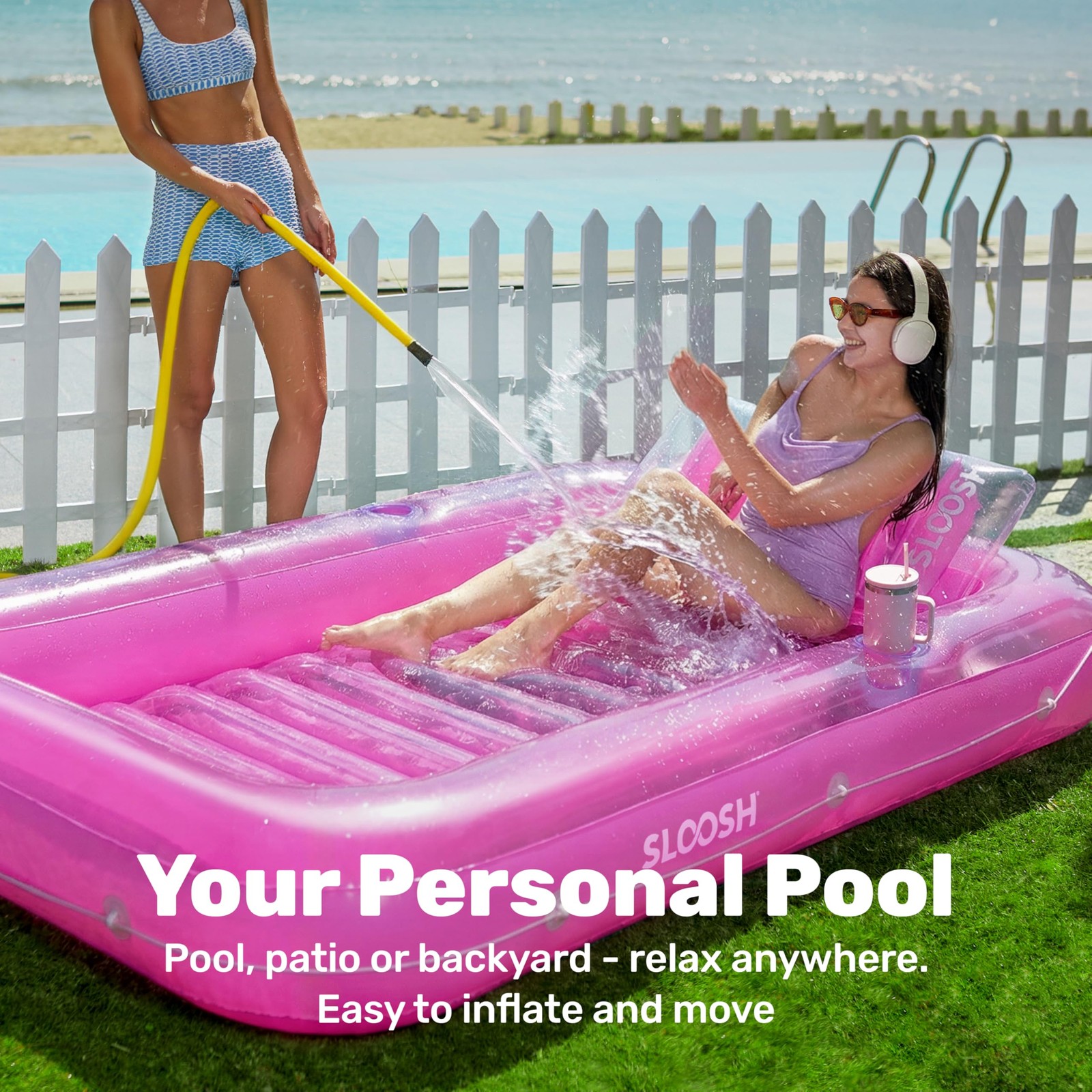 SLOOSH Inflatable Tanning Pool Lounger Float, 85" x 57" Extra Large Pool Floats