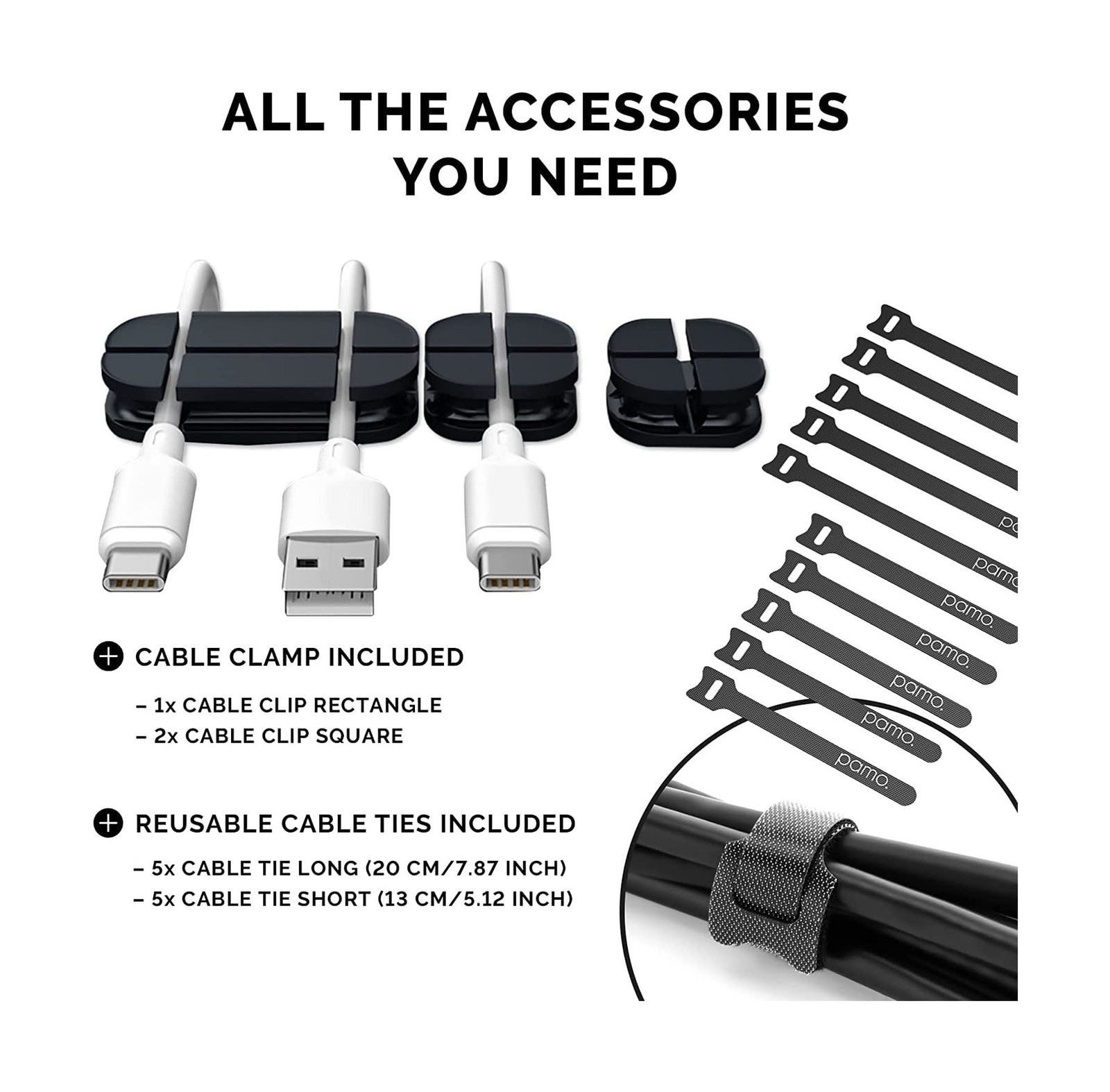 PAMO Cable Management Under Desk for Easy mounting Under-Table I Set of 3 - w...