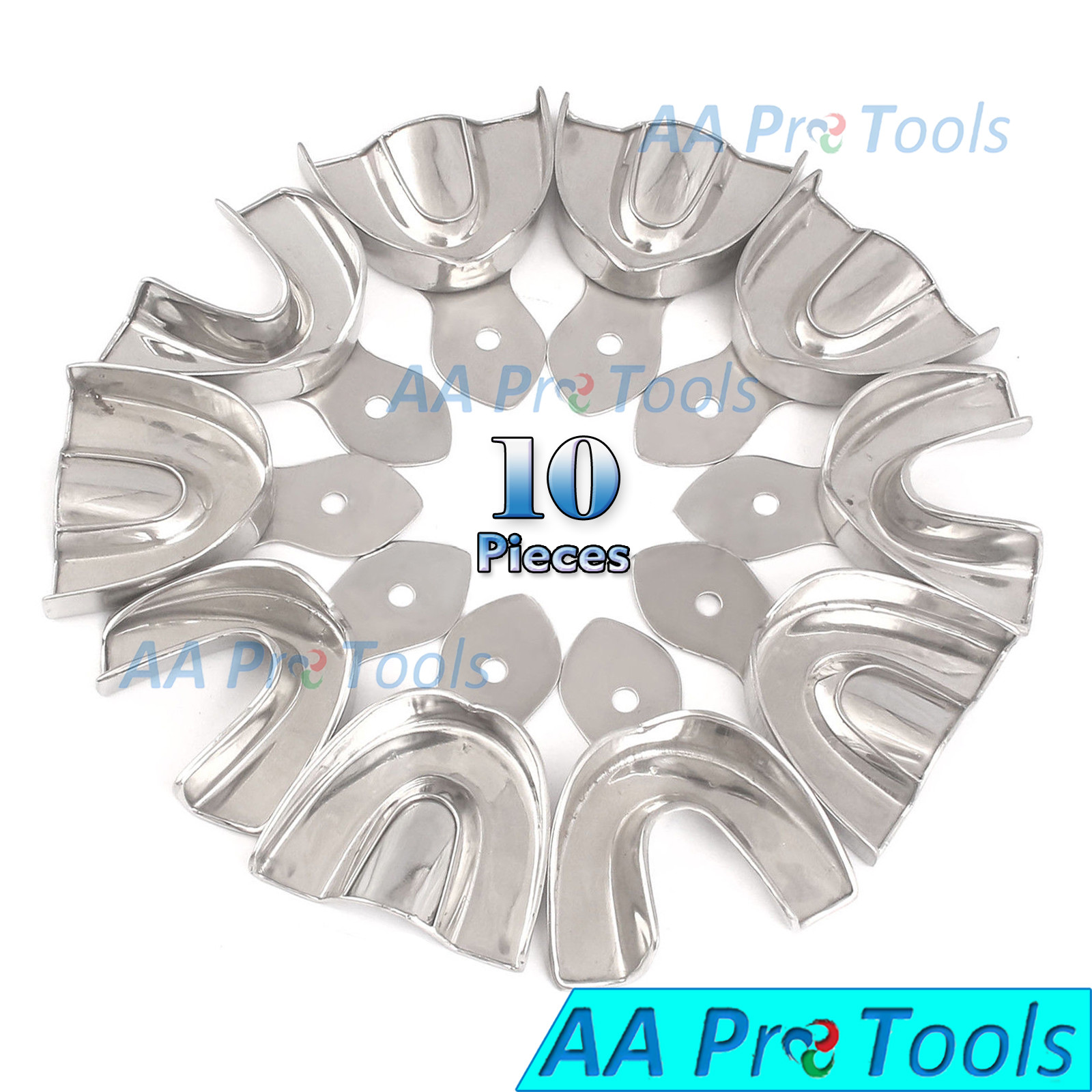 10 Dental Impression Tray set Solid Denture Instruments Stainless Steel New