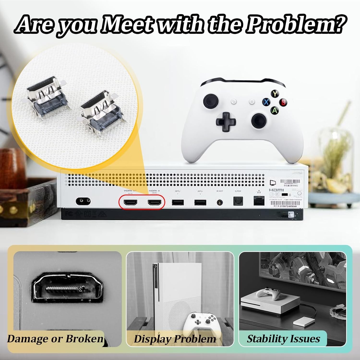 2Pack HDMI Port Replacement for Xbox One S Socket Jack Interface Connector fo...