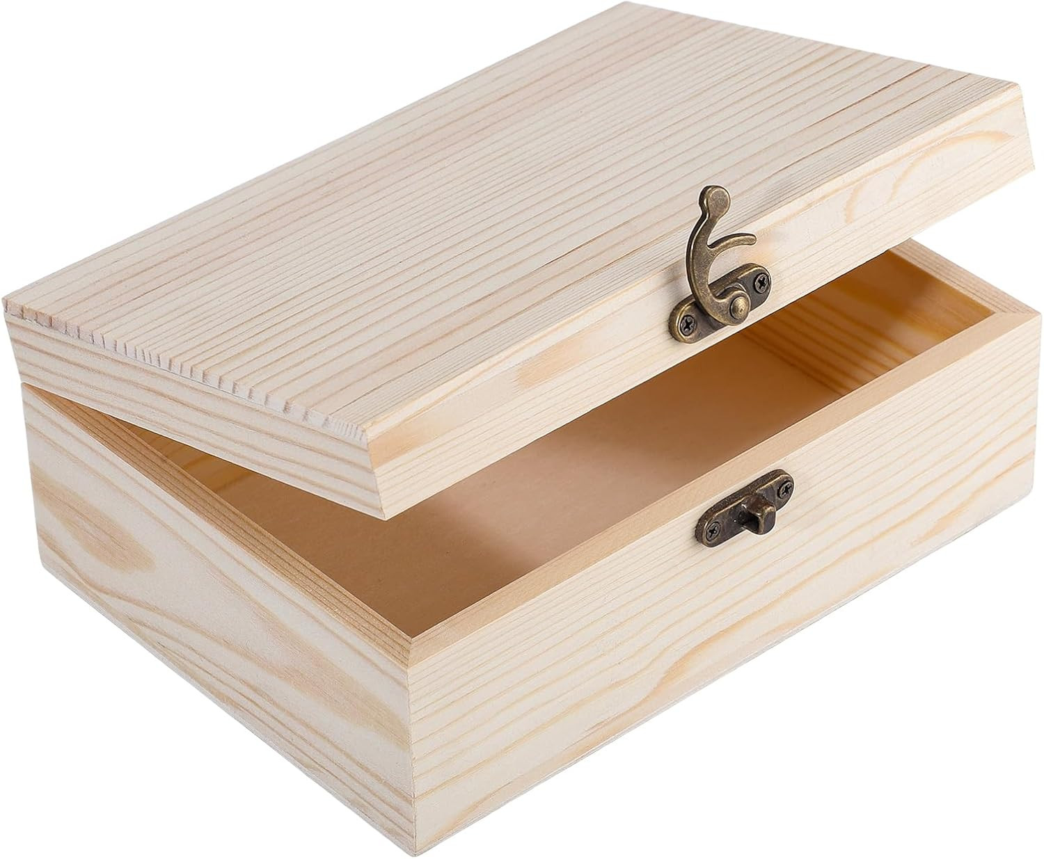 Unfinished Wood Box with Hinged Lid, 7.1 X 5.1 X 2.8 in | Hinged Lid with Clasp,