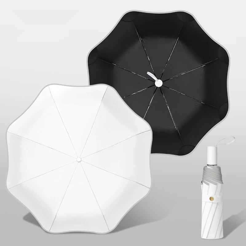 Three fold solid color women's umbrella, safety rounded corners, thickened