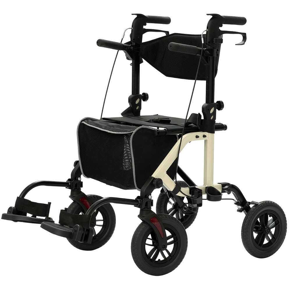 10” 2 in 1 Deluxe ELENKER Rollator Walker Wheelchair Medical Aid Transport Chair
