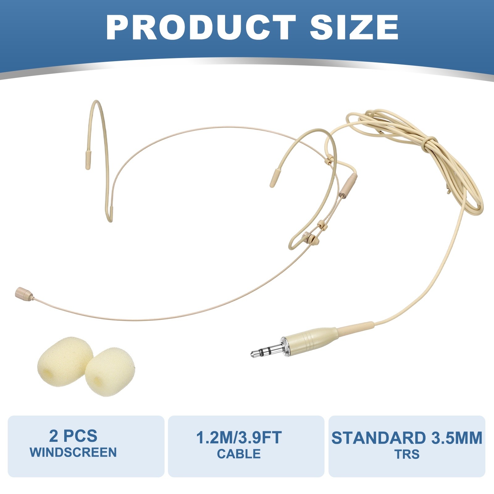 Ear Hook Microphone, Double Ear Headset with Standard 3.5mm TRS Plug, Beige