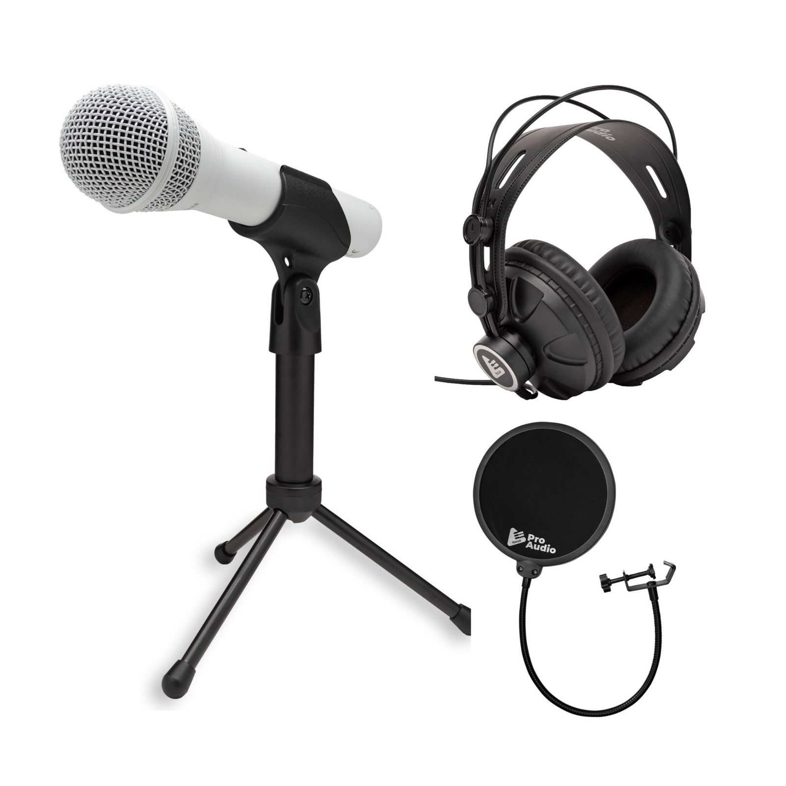 Samson Q2U USB XLR Handheld Dynamic Microphone Headphones Bundle (White)