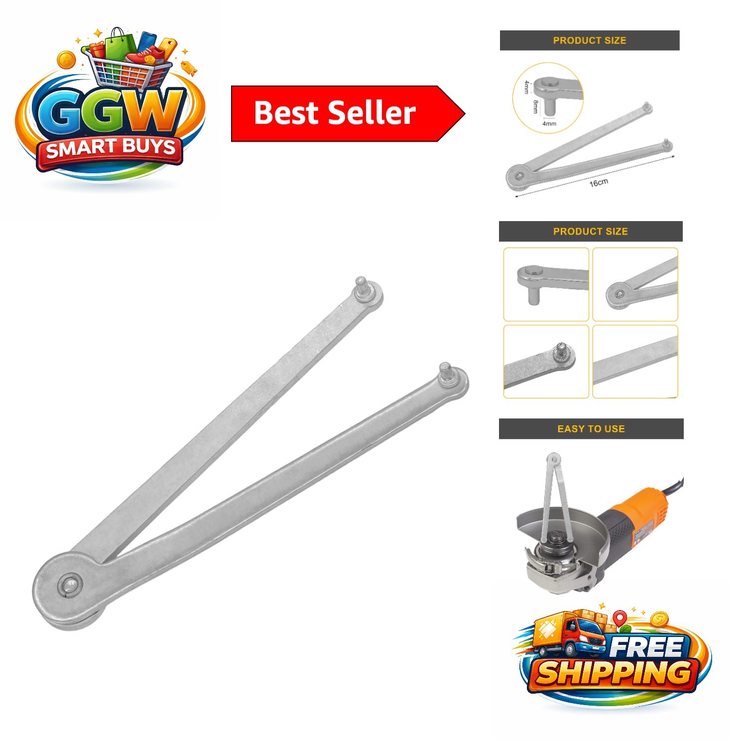 Universal Adjustable Angle Grinder Spanner Wrench - Durable 6.23-Inch Tool