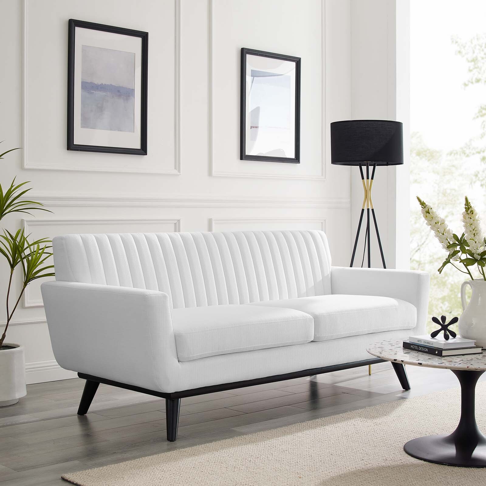 Modway Engage Channel Tufted Upholstered Fabric Loveseat in White