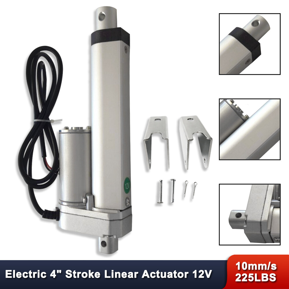 Silver 4" Stroke Linear Actuator 225lbs (1000N) Load 10mm/s with Brackets