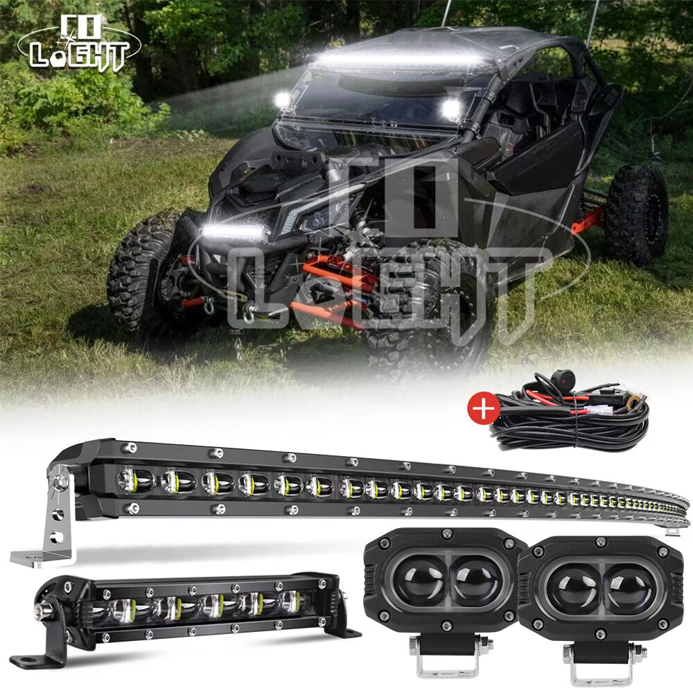 Slim Roof 50" Curved LED Light Bar +7" +4" Pods Lights For Can-Am Maverick X3