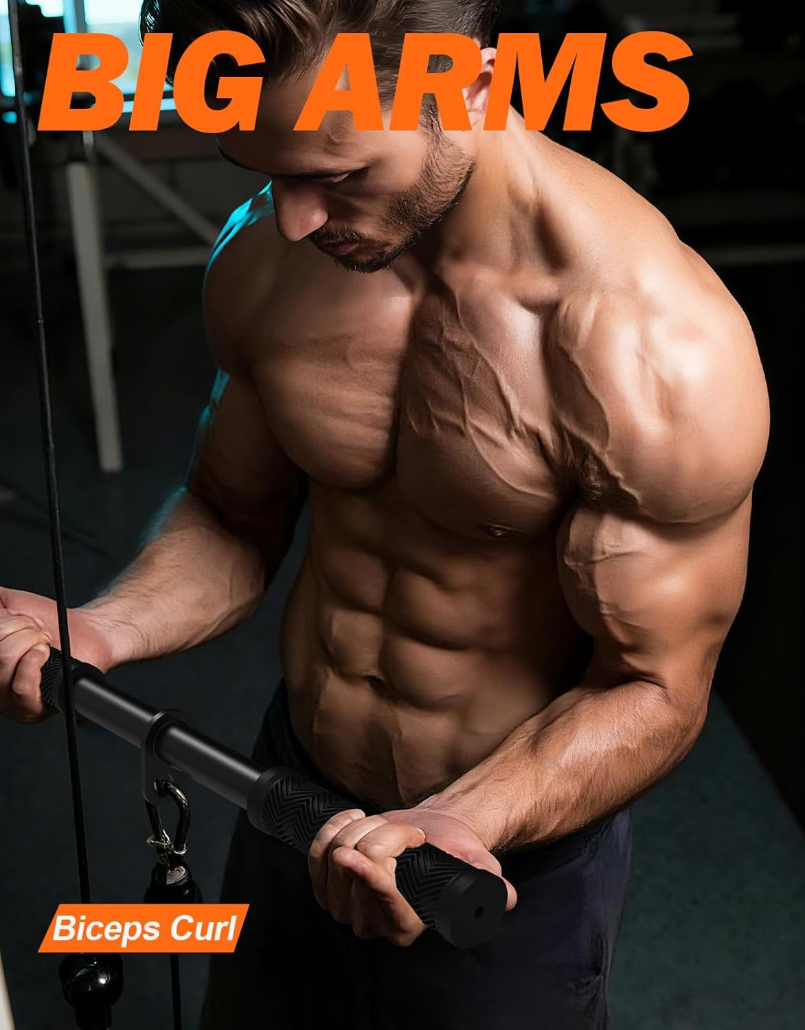 Straight Bar Cable Attachment with Fixed Ring, Non-Slip Tricep Bar for Tricep Pu
