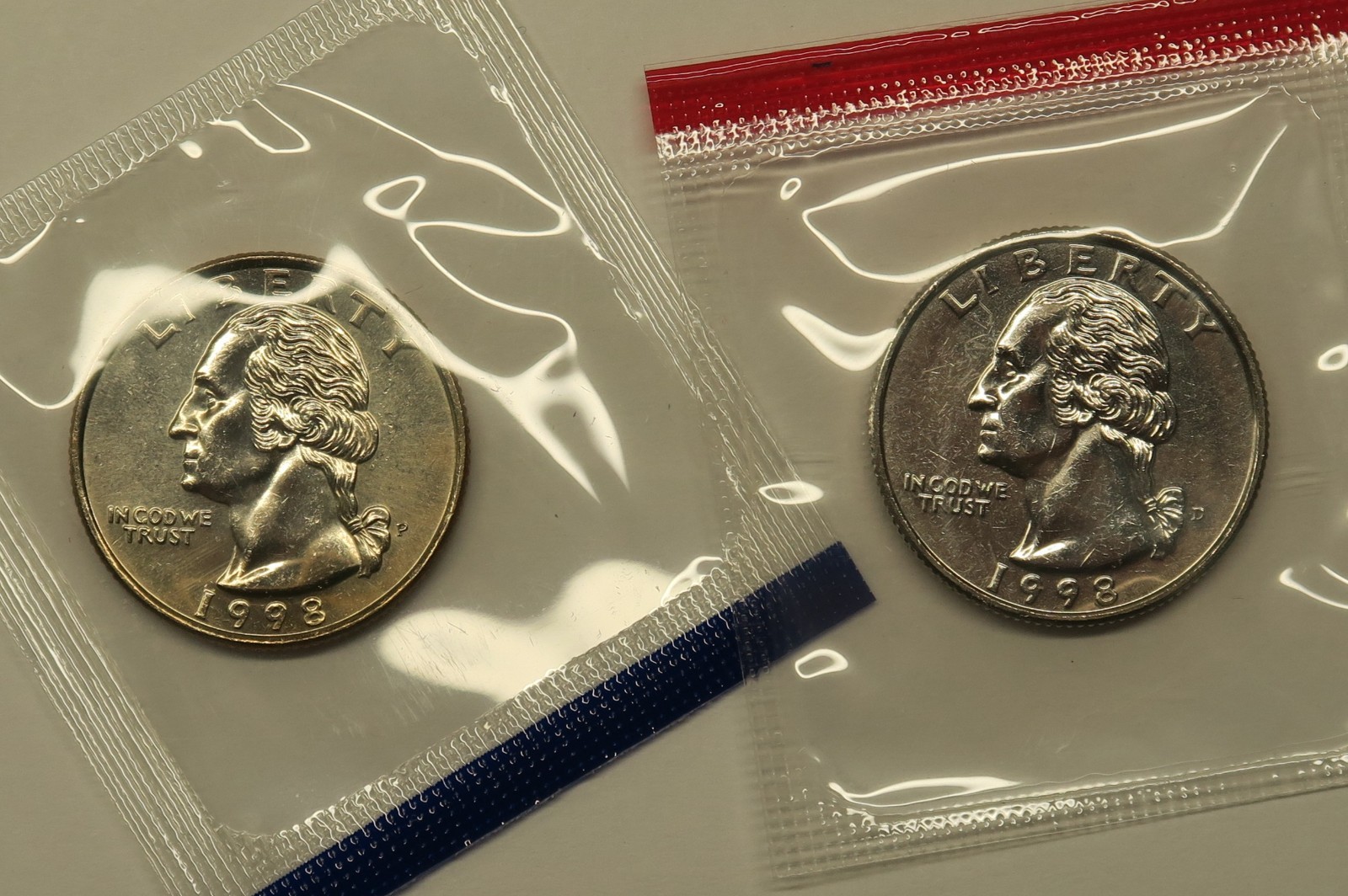 1998 P D Uncirculated Washington Quarters in Mint Cello, Free Shipping