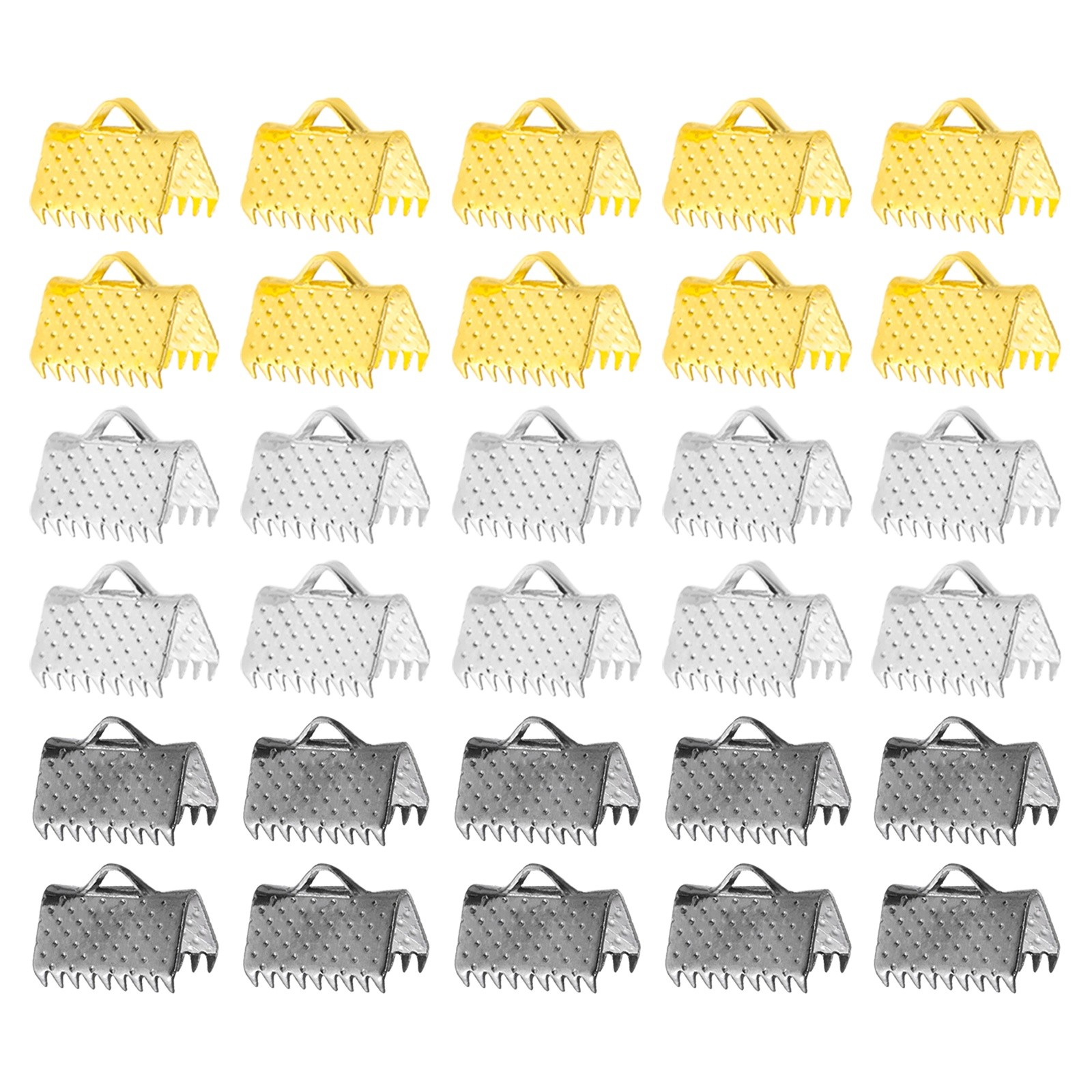 150Pcs 10mm Ribbon Crimp Ends Pinch Clamp, Gold/Silver/Black
