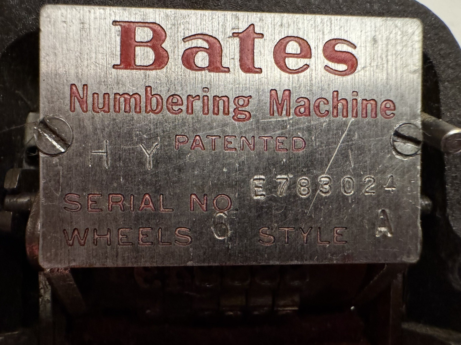 Vintage Bates Numbering Machine Ink Stamper 6 Wheels Style A