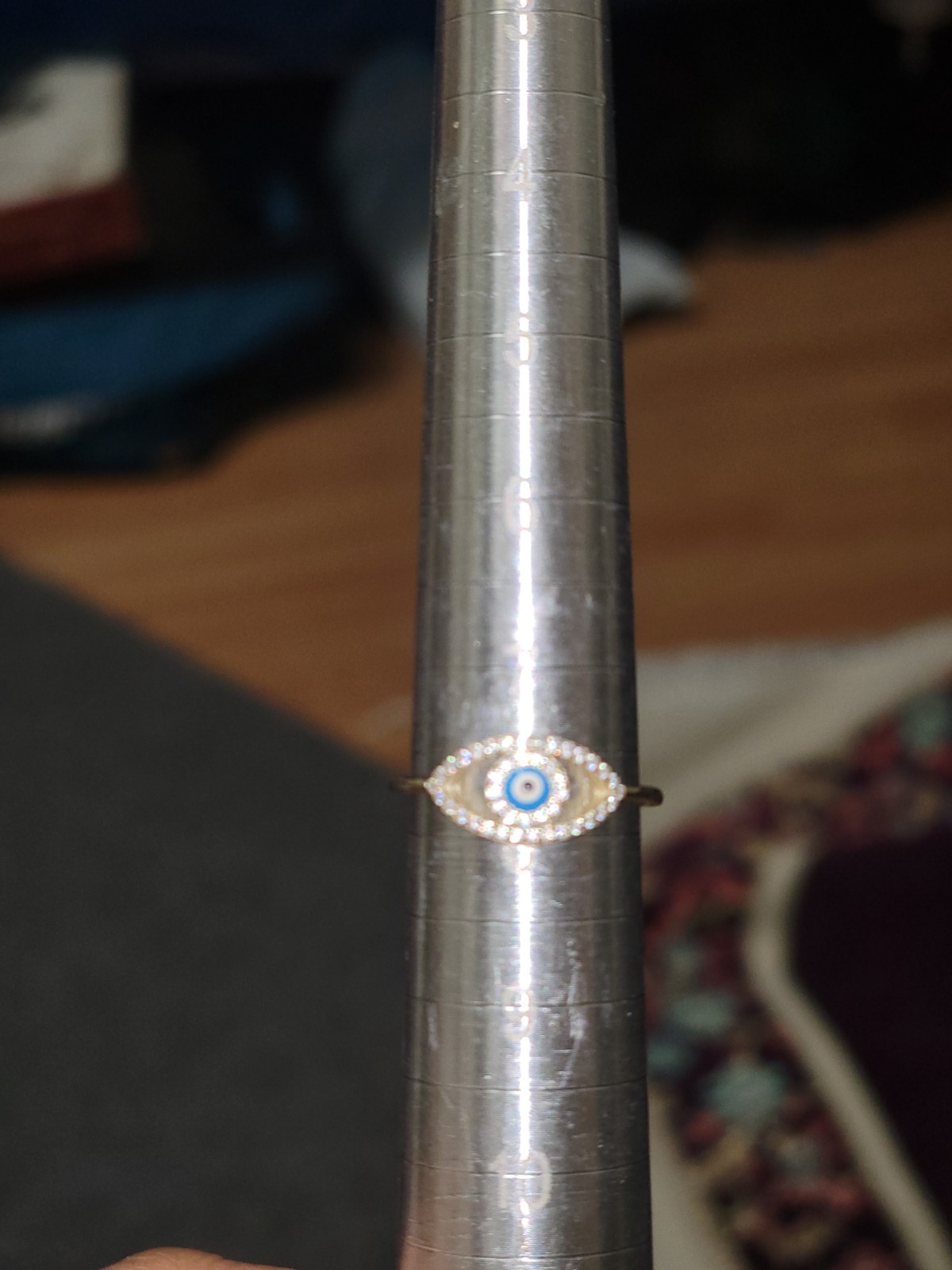 Sterling Silver Polished CZ Stone + Blue Enamel Evil Eye Toe Ring
