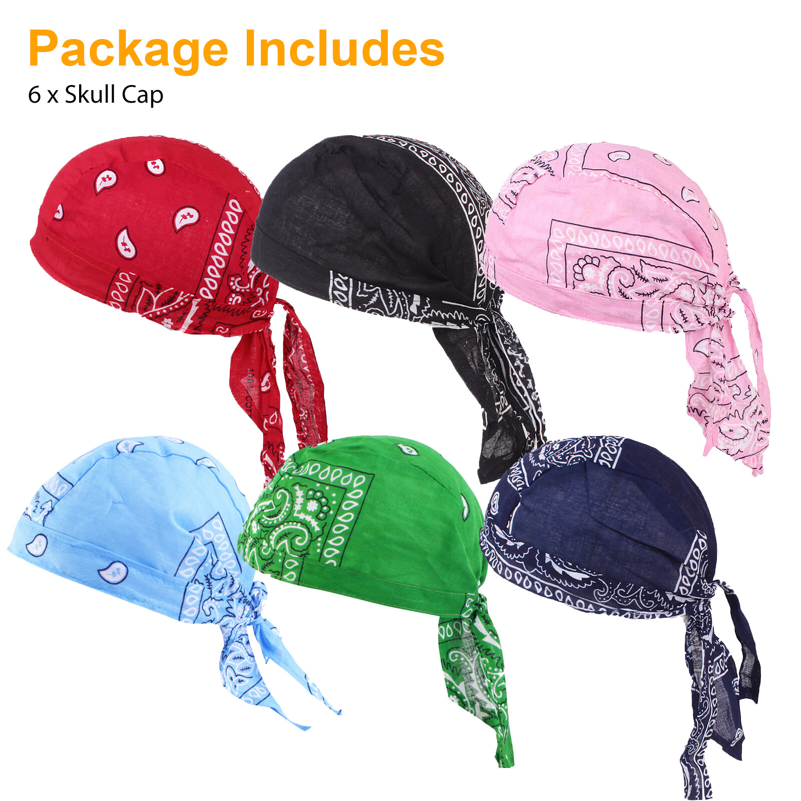 6Pcs Biker Head Wrap Skull Cotton Hat Motorcycle Hip Hop Bandana Breathable Caps